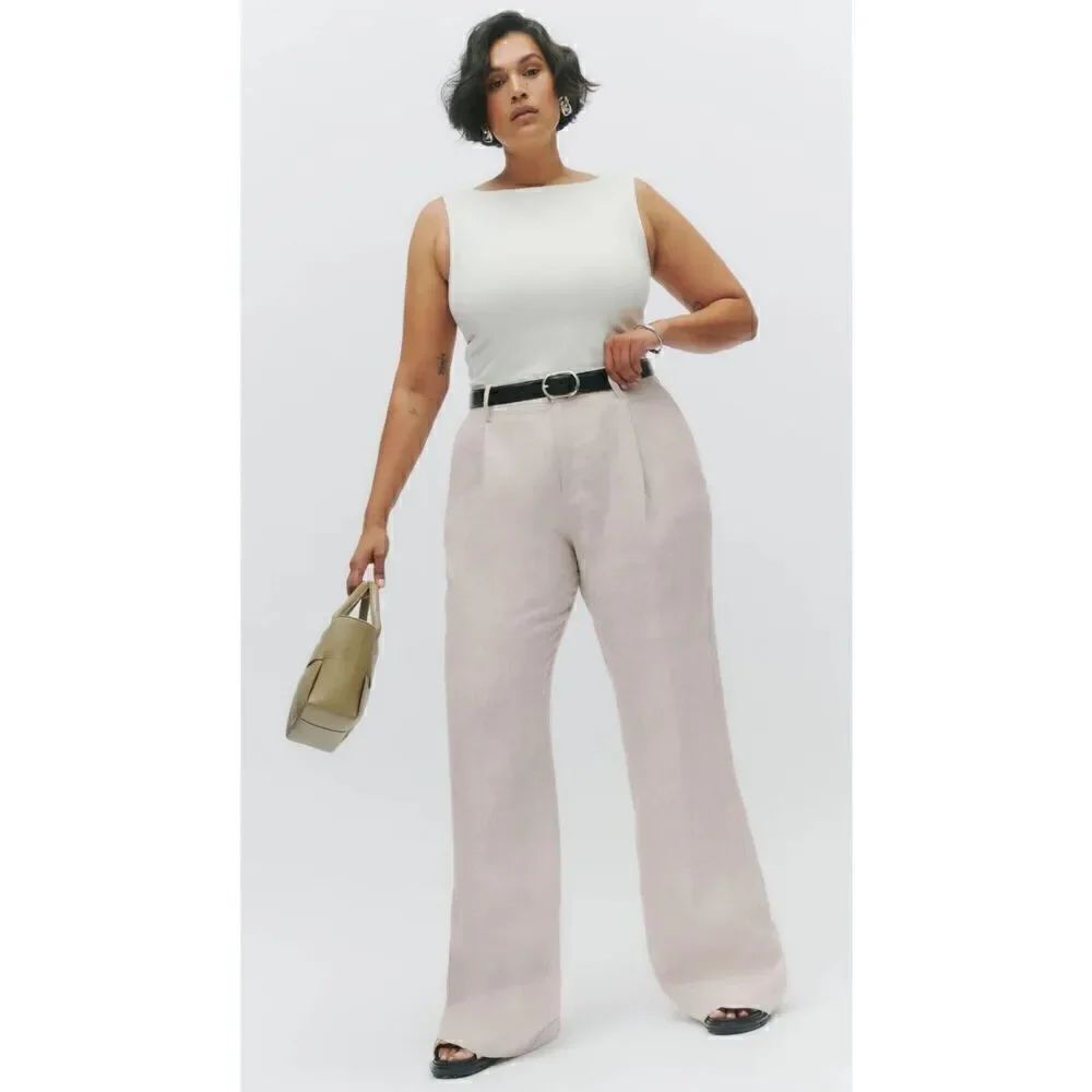 Reformation Alex Mid Rise Linen Pant in Oatmeal NWT Size 18